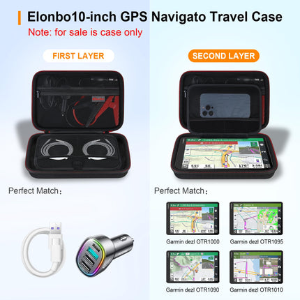 Elonbo GPS-kandekott 10-tollise Garmin dēzl OTR1000/OTR1010 / RV 1090 navigatsioonisüsteemi jaoks, lisavõrgust tasku autolaadija USB-kaabli jaoks, must