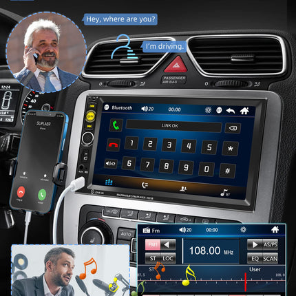 Car Radio 2 Din Bluetooth Handsfree IOS/Android Mirror Link 7 Inch Car Radio Double Din with Bluetooth FM/USB/AUX/TF Digital Media Receiver Steering Wheel Control Rear View Camera Remote Controls
