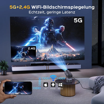 [Sisseehitatud aku] Aubor Mentech miniprojektor 4K kodukino, miniprojektor, WiFi6 ja BT5.2 projektor Android OS-iga, automaatne trapetsikorrektsioon, 180-kraadine nurk, 150-tolline ekraan telefoni/arvuti/Xboxi jaoks, HDMI