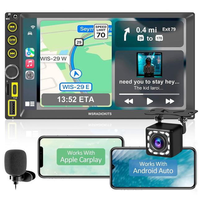 [Uuendus] Juhtmevaba Apple CarPlay ja Android Auto autoraadio, 2 DIN, 7-tolline digitaalne meediavastuvõtja, kahe DIN raadio ekraaniga, tahavaatekaamera, peegli link, RDS/FM/AM/telefoni GPS-navigatsioon, SWC, Type-C