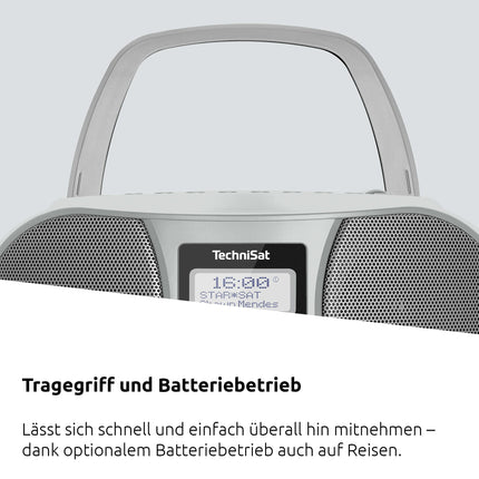 TechniSat DIGITRADIO 1990 - Stereo Boombox with DAB+/FM Radio and CD Player (Bluetooth Audio Streaming, Headphone Jack, USB, AUX In, Charging Function, Clock, 2 x 1.5 Watt Output Power) Silver