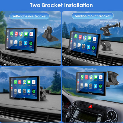 CARPURIDE C98 Wired/Wireless Carplay &amp; Android Auto Portable Car Stereo, 9-inch HD Touchscreen Car Radio with AirPlay Mirror Link, Bluetooth, Navigation, Siri, AUX, FM