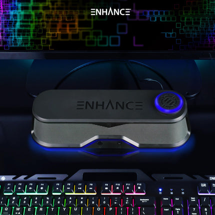 ENHANCE SB1 Computer Speakers High Excursion Soundbar - USB Powered Computer Soundbar, Under-Monitor Speaker with 10W Peak, LED Volume Control, Headset Pass Through, Gaming Soundbar for PC