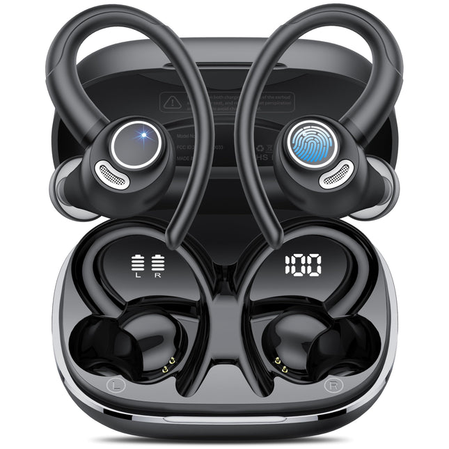 Bluetooth-kõrvaklapid spordile, kõrvasisesed kõrvaklapid, juhtmevabad Bluetooth 5.3 HD-mikrofoniga, suurepärane heli, 48 tundi mänguaega, kahekordne LED-ekraan, mugav sobivus, IP7 veekindlad spordikõrvaklapid kõrvakonksuga