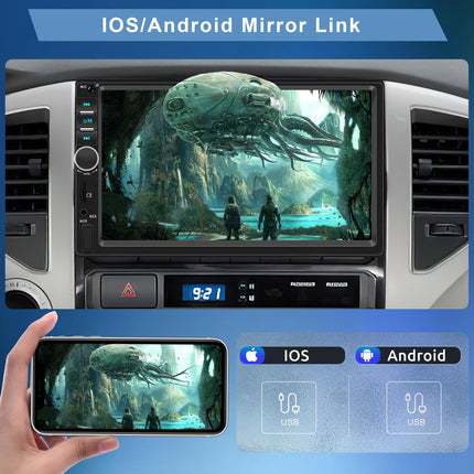 Apple Carplay Car Radio 2 Din with Android Auto Bluetooth Handsfree 7 Inch Touchscreen Car Radio with Mirror Link FM/USB/AUX/EQ/TF Steering Wheel Control + Rear View Camera Microphone Remote Control