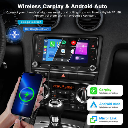 4+64GB Car Radio for Audi A3 S3 RS3 2003-2012 with Wireless Carplay &amp; Android Auto, Android 13 7 inch IPS Car Radio with GPS Voice Control SWC Rear View Camera Bluetooth 5.2 Hands-Free System WiFi