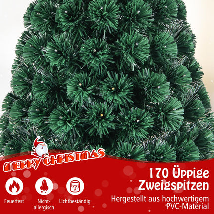 COSTWAY 150 cm kunstkuusk tuledega, kuusk 8 valgustusrežiimiga, 170 sooja valget LED-tuld, jõulukuusk fiiberoptilises optikas, valgustatud täht, kunstkuusk