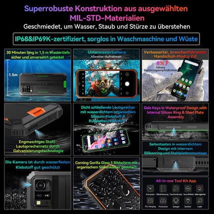 Blackview BV4800Pro Android 14 õuetelefon, 12 GB + 128 GB / 2 TB TF, Corning Gorilla 6.56" HD+, õuenutitelefon, IP69K mobiiltelefon, 16 MP + 8 MP, NFC/OTG/GPS/sõrmejäljelugeja