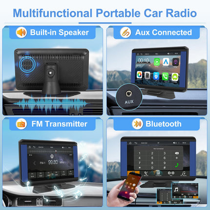 Podofo juhtmevaba Carplay autoraadio kaasaskantav Android Auto 7-tolline juhtmevaba autostereo vastuvõtja 1080P tahavaatekaamera, Carplay ekraan Bluetooth Mirror Link Siri FM AUX-iga