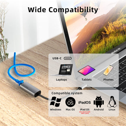 WALNEW USB-C to Ethernet Adapter, Gigabit Cat Cable to Type-C Converter, USBC Thunderbolt 3 LAN Network Adapter for Mac, MacBook, iPad Pro/Air, Dell XPS, Surface, Chromebook, Laptop, Galaxy S23,
