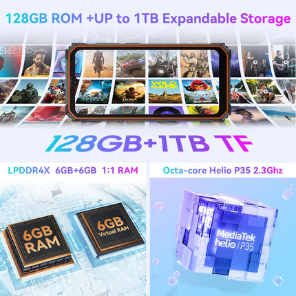 Blackview BV6200Pro Smartphone, Shatterproof, Android 13, 13000mAh Battery/18W, 12GB + 128GB ROM/TF-1TB, 13MP + 8MP Camera, 6.56 inch HD+ Smartphone, Shatterproof, Smart-K Box Speaker/Face