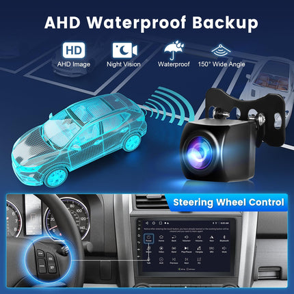 Hodozzy 9 inch 2G+64G Android Car Radio 2 DIN with Wireless Carplay and Android Auto, Bluetooth Double DIN Car Radio with Screen Mirror Link, Rear View Camera, FM/RDS Radio, GPS Navigation, WiFi/BT/USB/SWC