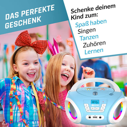 KLIM Candy Kids Boombox CD Player for Children NEW + FM Radio + Batteries Included + Blue Radio - CD Player for Children with Speakers + Perfect for Children and Toddlers