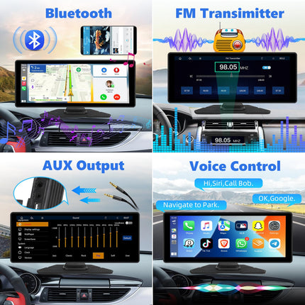 Podofo 10.26 inch IPS Portable Car Radio with Wireless Carplay Android Auto Touchscreen Digital Media Receiver 7-32V Touchscreen with Bluetooth/FM Transmitter/AUX/GPS/Airplay/SD/TF