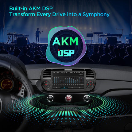 XTRONS 7-tolline IPS Android 14 autoraadio Octa Core 4GB 64GB multimeediapleier FIAT 500-le (2007-2015) Sisseehitatud 4G LTE automäng Android Auto AKM DSP GPS Bluetooth 5.0 WiFi Valikuline DAB OBD TPMS DVR