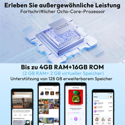 XGODY nutitelefon ilma lepinguta, 5,5-tolline odav nutitelefon 2GB+16GB 128GB laiendatav kaheksatuumaline Android 14 mobiiltelefon, kahe SIM-kaardi ja kahe ooterežiimiga, 8MP+5MP kaamera, Face ID GPS 4G mobiiltelefon (sinine)
