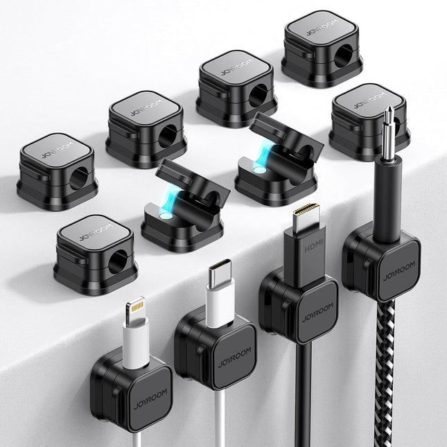 JOYROOM 12 Pack Cable Holder Cable Clips Adjustable Cable Organizer Magnetic Cable Management Self-Adhesive Cable Holder for Desk, Nightstand, Charging Cables, HDMI, USB, Audio Cables, Black