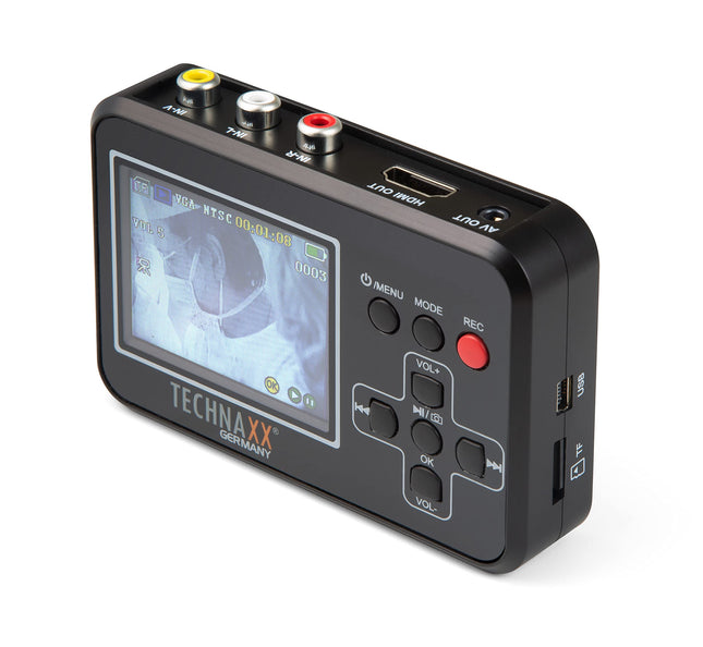 Technaxx Retro Video Digitizer TX-182 6 cm ekraaniga, salvestab Video8, Hi8, SVHS, VHS, VCD, DVD, VCR, DV formaate - videod otse mälukaardile, digitaliseeri oma vanu filme lihtsalt ja kiiresti