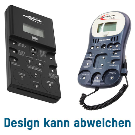ANSMANN EUR1485 aku tester energiakontrolli LCD-ga - usaldusväärne professionaalne testimisseade digitaalse ekraaniga mahtuvuse, pinge ja energiasisalduse jaoks - universaalne tester laetavate akude, nööppatareide jms jaoks.