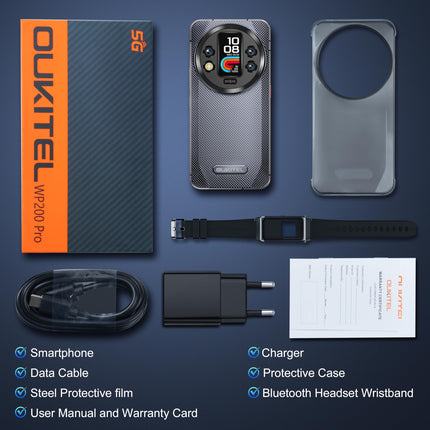 OUKITEL WP200 Pro 5G Outdoor Mobile Phone - Android 15 72GB+1TB Smartphone with SmartWatch, 6.7” AMOLED FHD+ 120 Hz Waterproof Unlocked, 8580mAh/45W, 108MP Camera, 5G Dual SIM/NFC/WiFi 6 - Gray