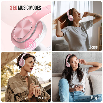 TuneFlux Bluetooth kõrvaklapid, 80 tundi aku tööiga, juhtmevabad Bluetooth kõrvaklapid 3 ekvalaiseri režiimiga, HiFi stereo, sisseehitatud mikrofon, kokkupandavad juhtmevabad kõrvaklapid - roosakuldne