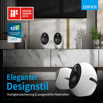 Edifier E25HD Bluetooth kõlarikomplekt – 74 vatti – suurepärane helikvaliteet bassrefleksmembraaniga – LDAC tehnoloogia – Bluetooth 5.3 – elegantne disain – optilised + Aux ühendused – valge
