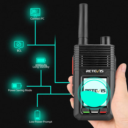 Retevis RB20 võrguühendusega kahesuunaline raadiosaatja, 4G piiramatu levialaga raadiosaatja, 4000mAh mini pika levialaga pihuarvuti GPS-iga, meeskonnale, veoautojuhile (must, 2 tk pakis)