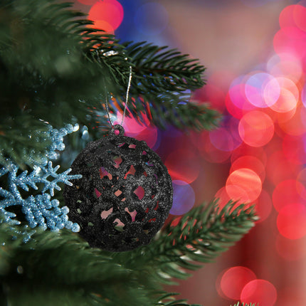 Relaxdays Christmas Baubles Set of 50, Glittering, Matte &amp; Shiny Christmas Tree Baubles, Plastic, Diameter 3, 4 &amp; 6 cm, Black
