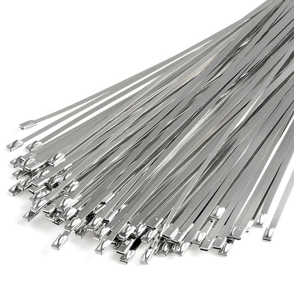 100 tükki ketiga aiasidemeid, 11,8-tollised iselukustuvad metallsidemed, mis on valmistatud 304 roostevabast terasest, laialdaselt kasutatavad fikseeritud aedade, ketiga aiarullide, väljalasketorude, välistingimuste, töökodade jms jaoks.