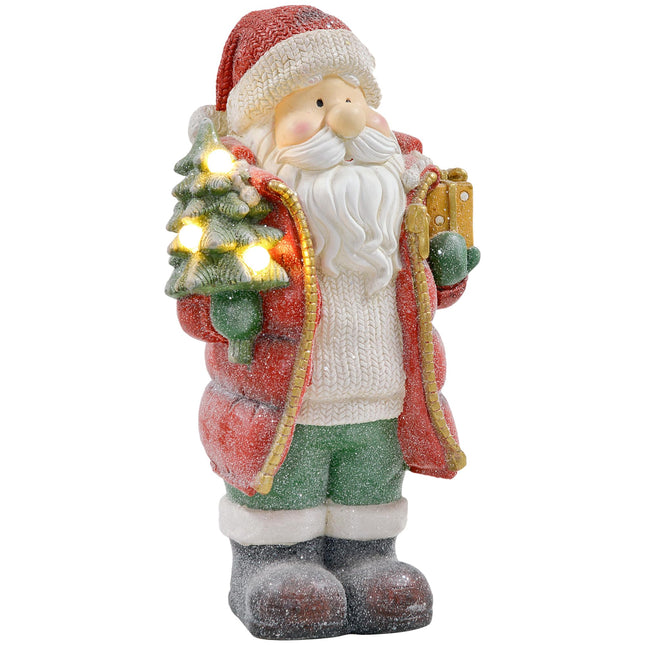 HOMCOM jõulukaunistuste figuur, jõuluvana jõulupuu ja kingitusega, 50 cm jõulufiguur LED-tulega, dekoratiivne figuur jõuludeks, sise- ja välistingimustes kasutamiseks