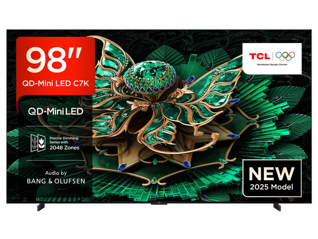 TCL 98C7K 98-tolline QD-Mini LED-teler, 4K HDR Premium 3000, nutikas Google TV 144Hz Motion Clarity Pro tehnoloogiaga (Dolby Vision IQ ja Atmos, CrystGlow HVA paneel, Bang &amp; Olufseni heli, Game Master)