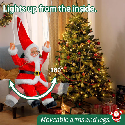 Santa Claus parachute fairy lights, 63CM 70 LED Christmas fairy lights plug in with timer, 8 modes, Christmas lights for indoor and outdoor Christmas decorations, windows, Christmas trees, balconies (warm white)