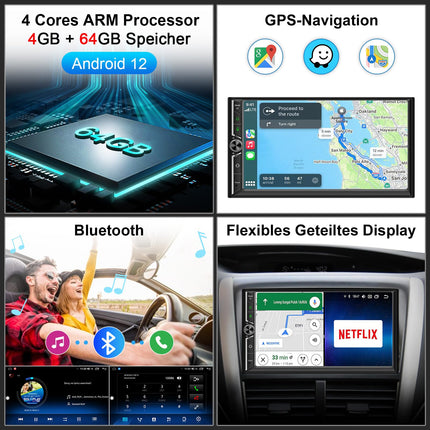 DAB+ autoraadio Android Double DIN raadio juhtmevaba Carplayga, juhtmevaba Android Auto ekraaniga, 4-tuumaline 4G+64G 7-tolline CarPlay, autoraadio 2 DIN puutetundliku ekraaniga, navigatsiooniga, Bluetooth, GPS, WiFi, AM/FM/RDS