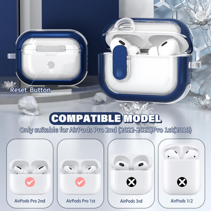 MHYALUDO Airpods Pro 2. põlvkonna ümbris turvalise sulguriga, ühildub Airpods Pro 2./1. põlvkonna ümbristega, läbipaistev TPU-ümbris, sõjaväeklassi, põrutuskindel. Tumesinine