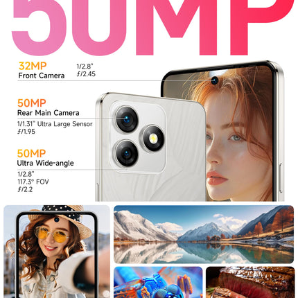 Ulefone Note 18 Ultra 5G nutitelefon, 12GB+256GB/SD-2TB mobiiltelefon ilma lepinguta 50MP+32MP 6.78" FHD+ 5450mAh Android 13 MTK Dimensity 720 mobiiltelefon 5G, kahe SIM-kaardiga 5G lukustamata mobiiltelefonid NFC 2-aastane garantii valge