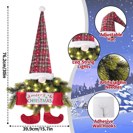 Christmas wreath gnome with lights 30 inches – illuminated Christmas door wreath for the front door, Christmas door wreath, Christmas door decoration, Christmas wreath door – Christmas Wreath GNOME