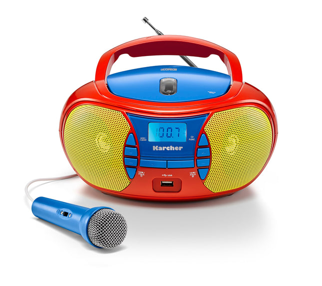 Karcher RR 5026 kaasaskantav CD-raadio - värviline laste boombox CD-mängija, FM-raadio, USB ja mikrofoniga - töötab aku/võrguvõrguga