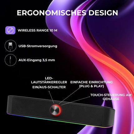 Defender® Z10 arvutikõlarid – 2.0 heliriba arvutile, sülearvutile ja monitorile – 6W stereokõlar Bluetooth 5.0, 3,5 mm AUX-pordi ja USB-toitega – puutetundliku juhtimisega mängu- ja lauaarvutikõlarid
