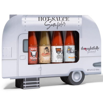 Thoughtfully - tšillikastme kinkekomplekt - tänavatoidukäru Airstream degusteerimiskomplekt 4 vürtsika tšillikastmega - kingitus meestele ja naistele