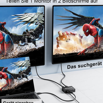 8K HDMI jaotur 1 sisend 2 väljundit - jaotur kahe monitori peegeldamiseks ja kopeerimiseks, toetab 8K@60Hz 4K@120Hz 1080P EDID HDCP2.3 HDR10 VRR Dolby Visioni PS5 Xboxi sülearvutile