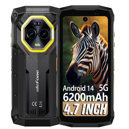 Ulefone Armor Mini 20 Pro õuemobiiltelefon, Android 14 5G mininutitelefon 16 GB + 256 GB / SD-2 TB mäluga, 4,7" HD+ 90Hz IP68/69K veekindel mobiiltelefon 6200mAh / 33W kiirlaadimine, 64MP öine nägemine, kahe SIM-kaardiga GPS / NFC