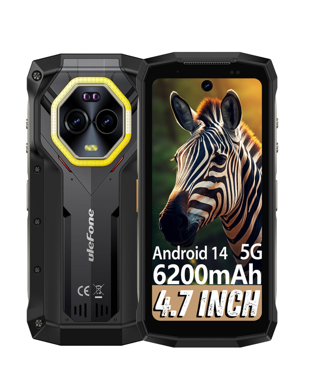 Ulefone Armor Mini 20 Pro õuemobiiltelefon, Android 14 5G mininutitelefon 16 GB + 256 GB / SD-2 TB mäluga, 4,7" HD+ 90Hz IP68/69K veekindel mobiiltelefon 6200mAh / 33W kiirlaadimine, 64MP öine nägemine, kahe SIM-kaardiga GPS / NFC