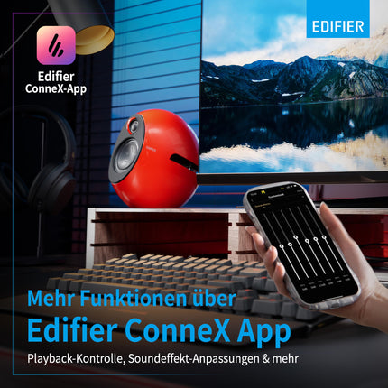 Edifier E25HD Bluetooth kõlarikomplekt – 74 vatti – suurepärane helikvaliteet bassrefleksmembraaniga – LDAC tehnoloogia – Bluetooth 5.3 – elegantne disain – optilised + Aux ühendused – punane