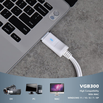 USB-videograbber - [2025. aasta mudel] August VGB300 - audio-video muundur VHS- ja Hi8-kassettide digiteerimiseks - Plug&amp;Play-video salvestusadapter Windowsi ja macOS-i jaoks