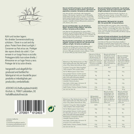 FOODOKO FINEST - Gurmee soola- ja vürtsikomplekt, maitseainesoola näidiskomplektis, meresoolakomplekt Hispaaniast (6 x 40 g) purkide kinkekomplektis