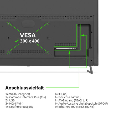 TechniSat TV 65 UHD - 65-tolline/164 cm 4K/UHD nutiteler (kolmekordne tuuner, WiFi, voogedastusrakendused, Bluetooth, USB-salvestus, ajanihkefunktsioon, 2 x 10 vatti) must