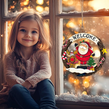 Christmas wreath woven, door wreath Welcome for Christmas, door sign Merry Christmas made of wood for door, window or wall, 24 cm