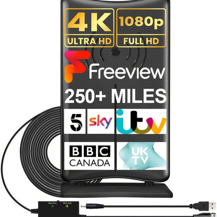 Geekera teleantenn, 360-kraadine suunasignaal, võimendatud digitaalne Freeview HDTV Ariel, 200 km võimendi, 4G filtreeritud kõigile teleritele