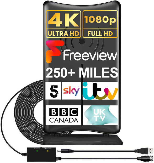 Geekera teleantenn, 360-kraadine suunasignaal, võimendatud digitaalne Freeview HDTV Ariel, 200 km võimendi, 4G filtreeritud kõigile teleritele