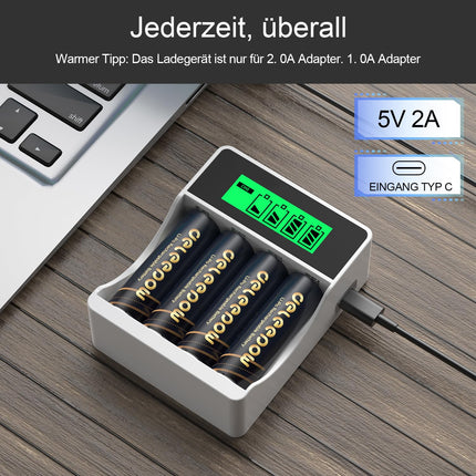 Delyeepow Rechargeable AA Battery Lithium 1.5V 3500mWh with Charger, 1500 Cycles Rechargeable Lithium AA Batteries 4 Pack, 2 Hours Quick Charge